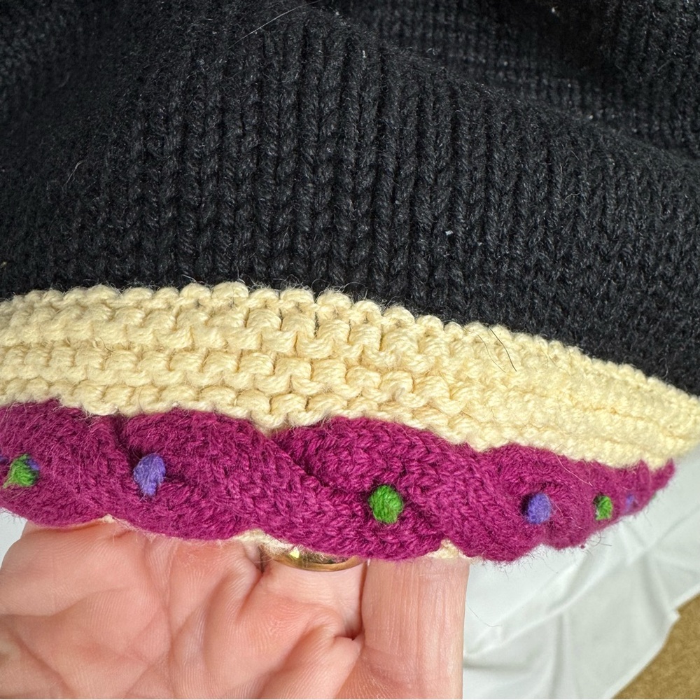 Storybook Knits Black Fall Cardigan with Vibrant Colors and Ornate Details Med - Picture 7 of 10